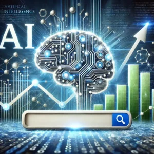 DALL·E 2024 08 13 09.38.14 A visually dynamic representation of artificial intelligence AI transforming SEO for business success. The image features a digital search bar a st 1